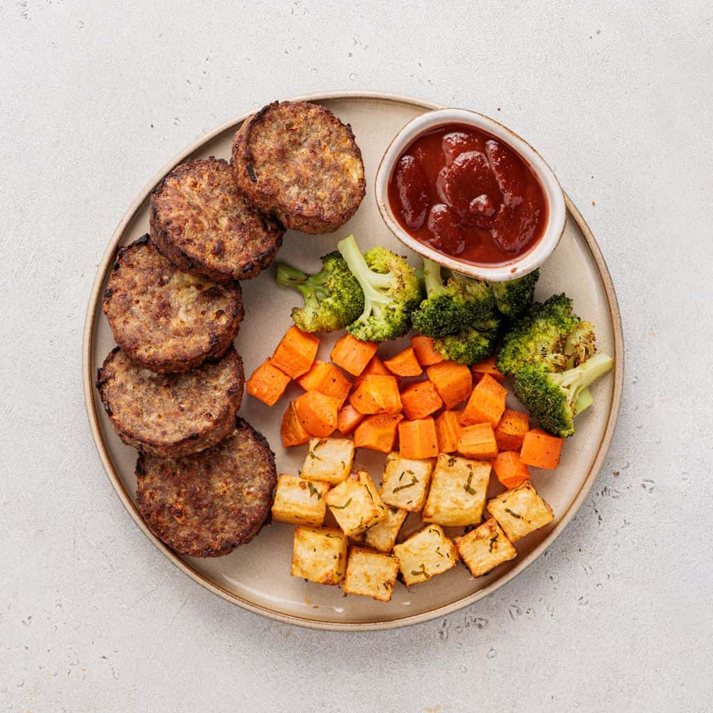 Beef Patties with Roasted Veg