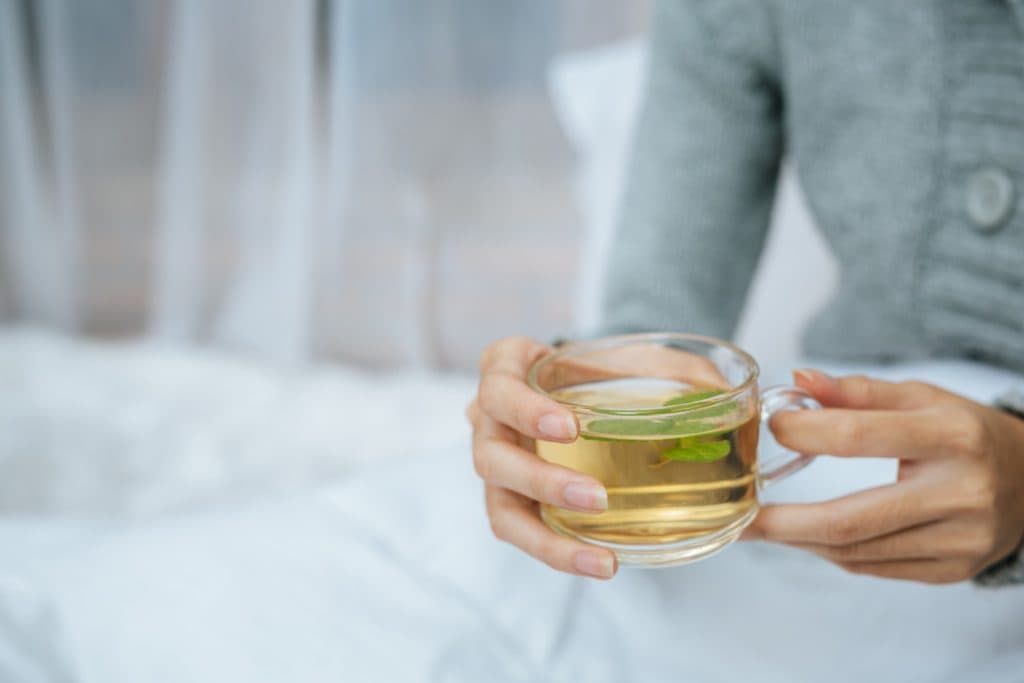 drinking green tea